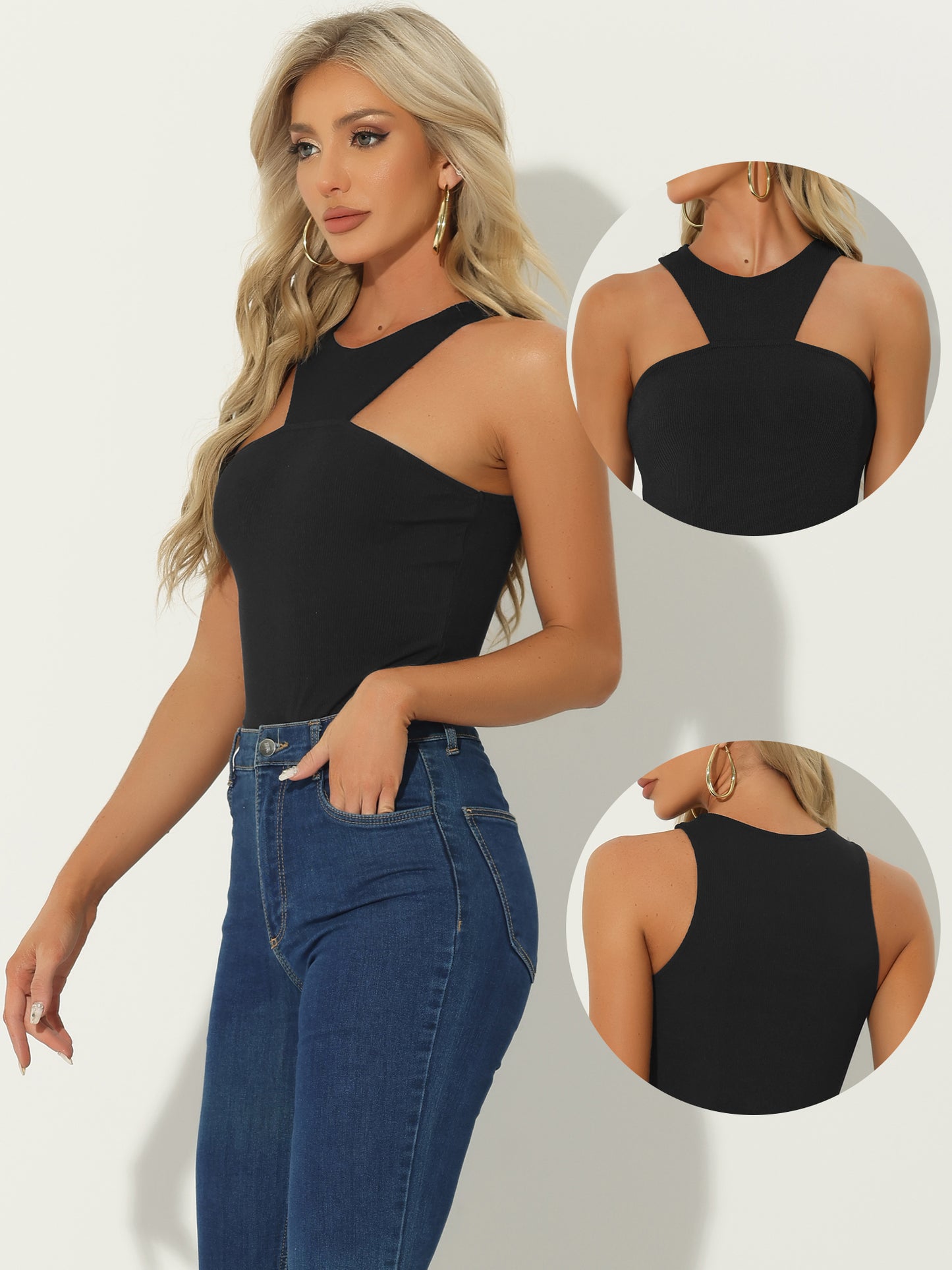 Women's Asymmetrical Tank Top Sleeveless Halter Bodysuit