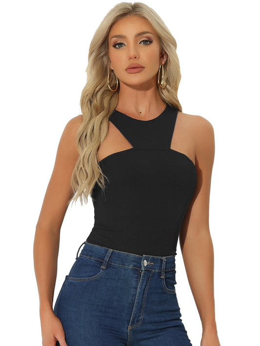 Women's Asymmetrical Tank Top Sleeveless Halter Bodysuit