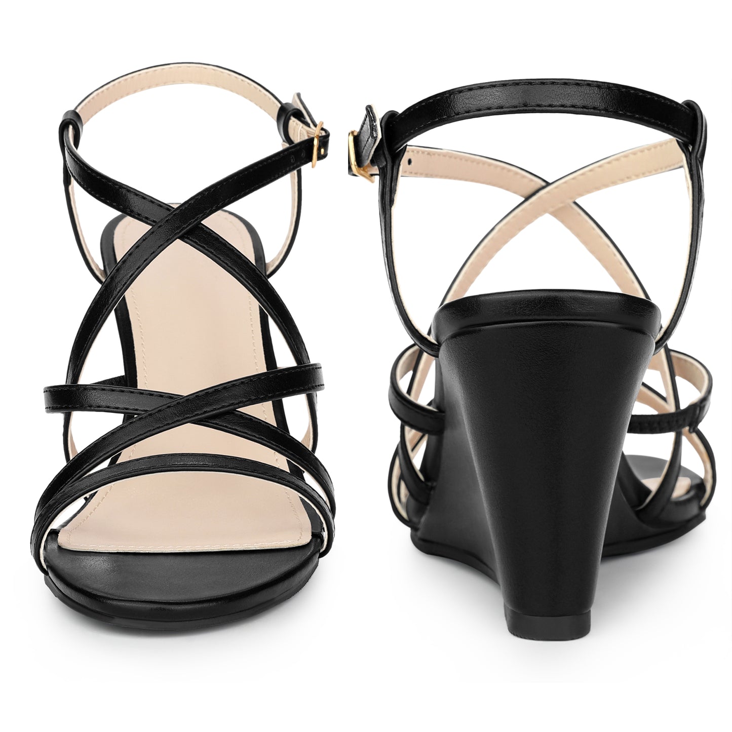 Women Open Toe Strappy Ankle Strap Wedge Sandals
