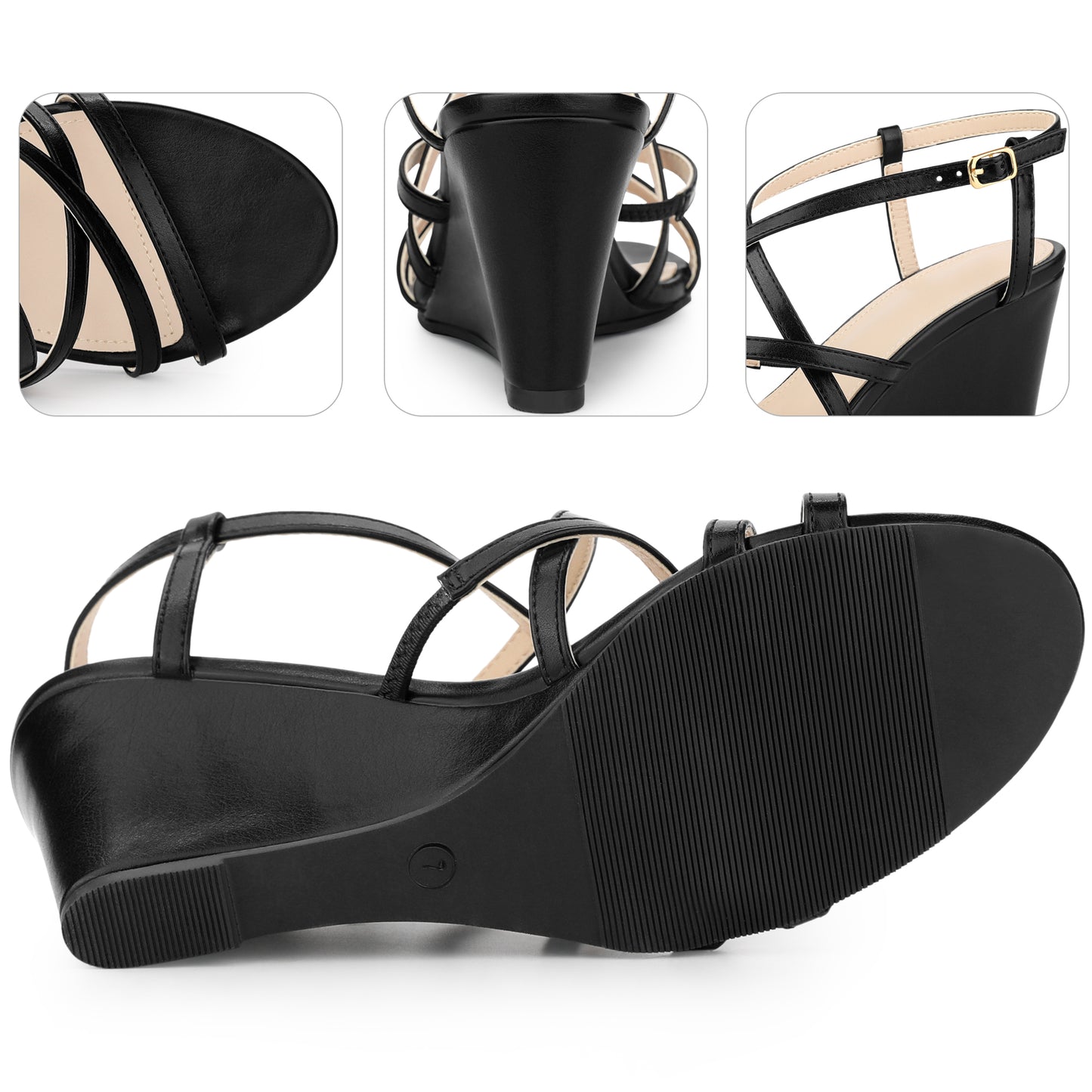Women Open Toe Strappy Ankle Strap Wedge Sandals