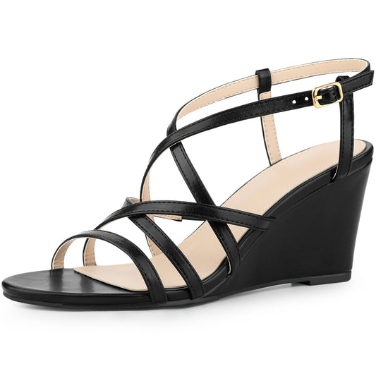 Women Open Toe Strappy Ankle Strap Wedge Sandals