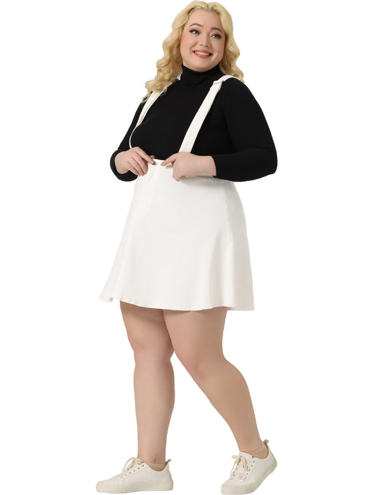 Women Plus Size Suspender Skirt Adjustable Strap Braces Mini Denim Overalls Dress