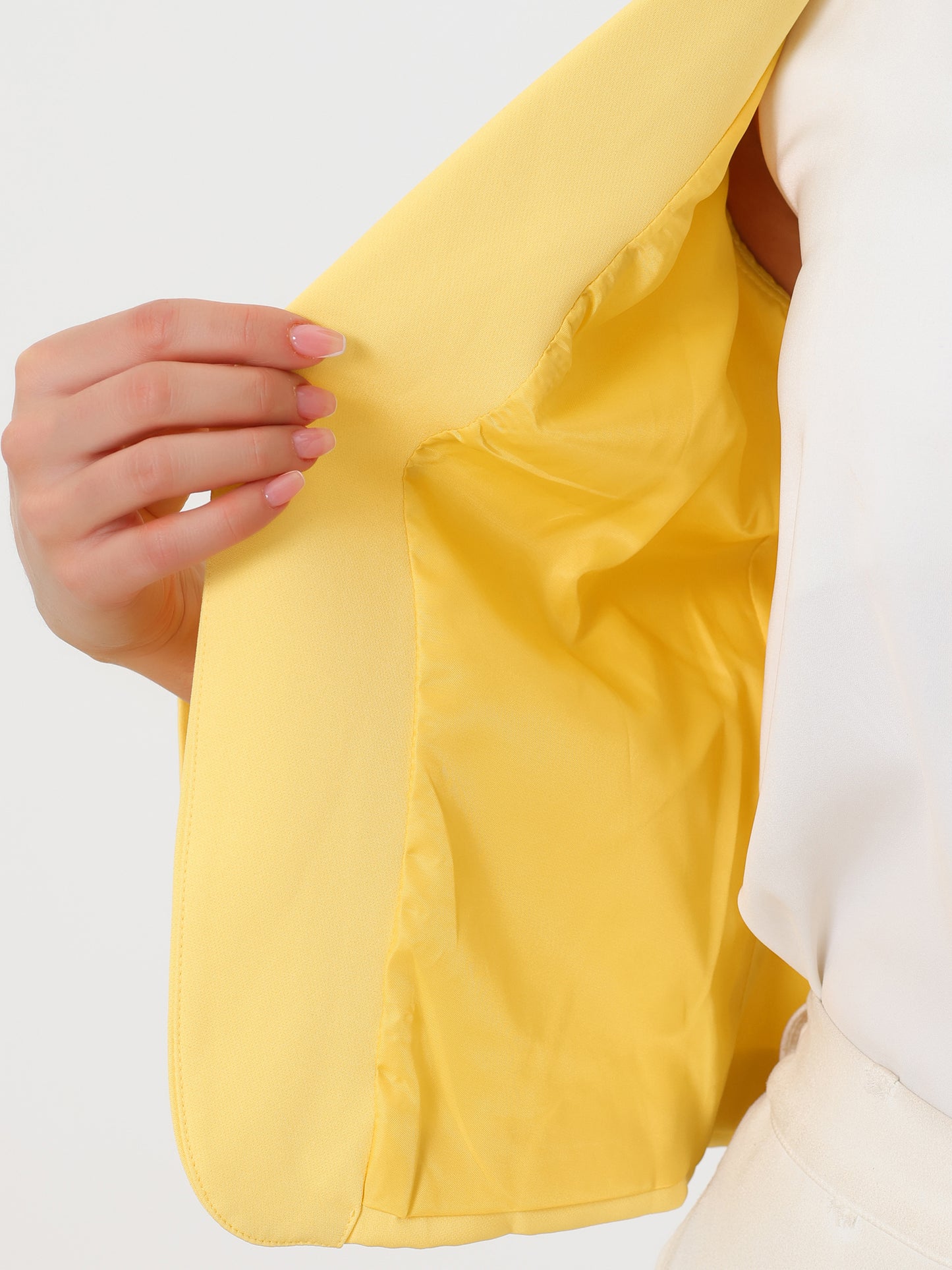 Allegra K Open Front Business Casual Workwear Crop Suit Blazer Jacket Yellow-Solid