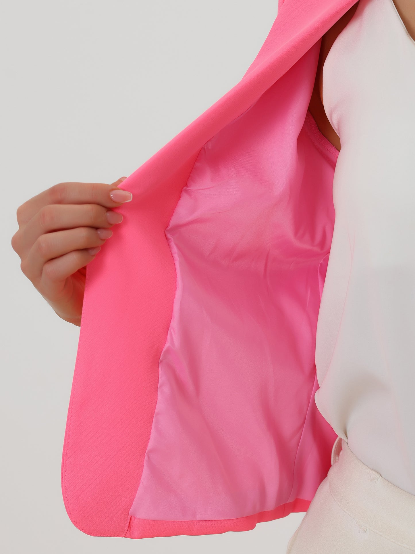 Allegra K Open Front Business Casual Workwear Crop Suit Blazer Jacket Neon Pink-Solid