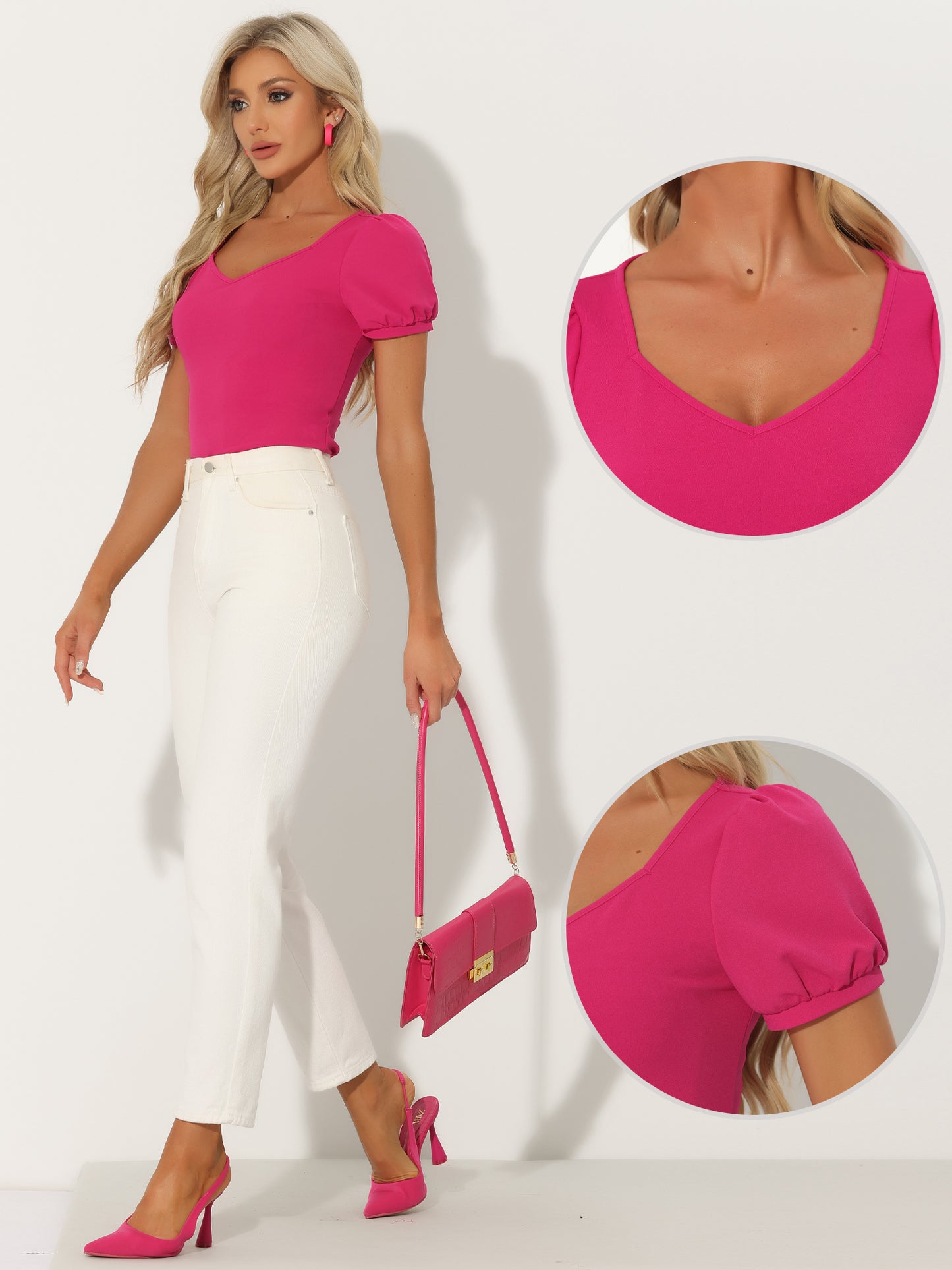 Body de manga corta con escote en forma de corazón para mujer