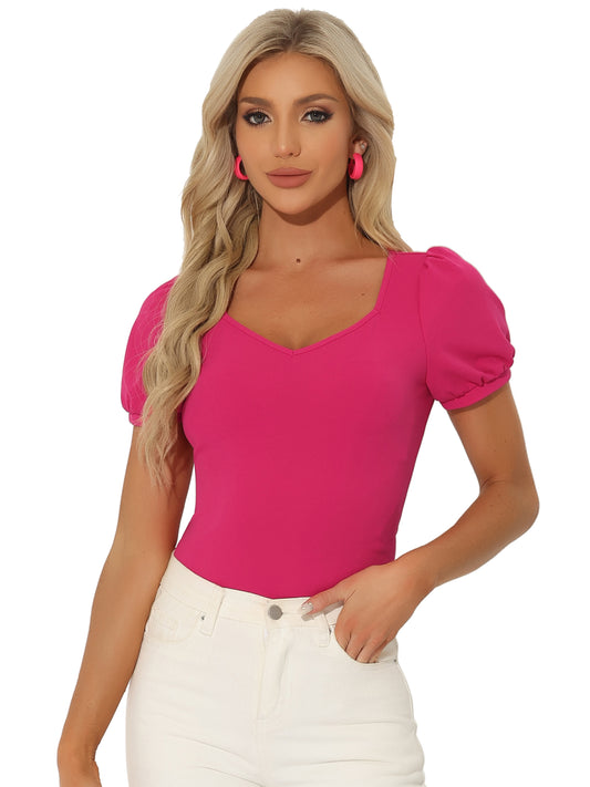 Women's Sweetheart Neck Top Short Sleeve Bodysuit