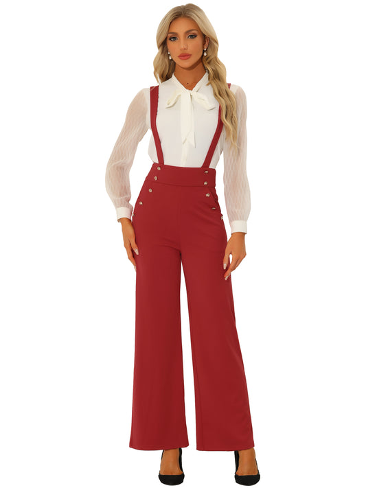 Women's Casual Office Overall Adjustable Straps Wide Leg Suspenders Jumpsuits