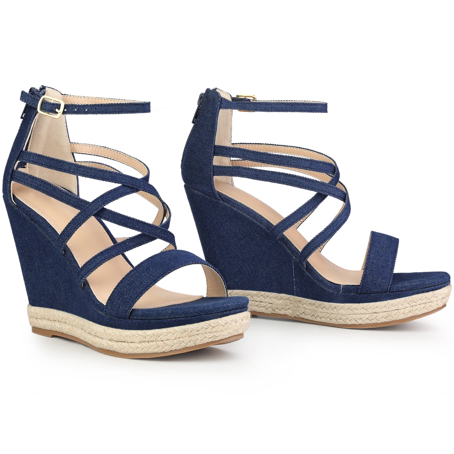 Sandalias de cuña con tiras y plataforma de mezclilla para mujer