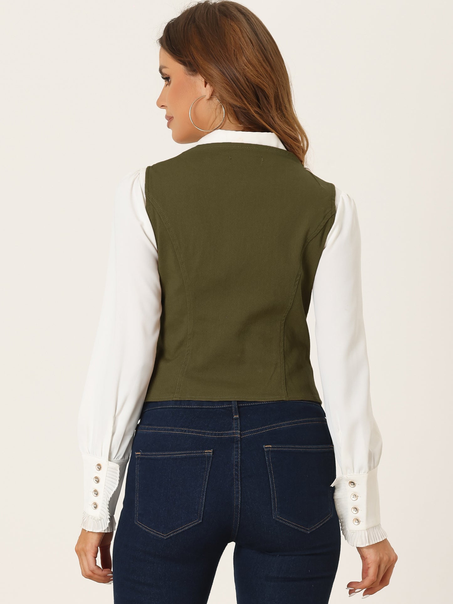 Women's Sleeveless V Neck Button Down Denim Waistcoat Vest (Available in Plus Size)