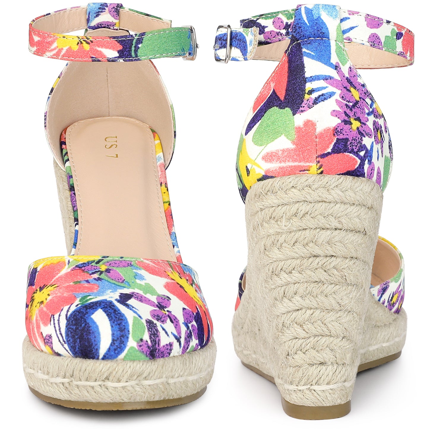 Women Platform Espadrilles Closed Toe Print Wedge Heel Sandals Wedges