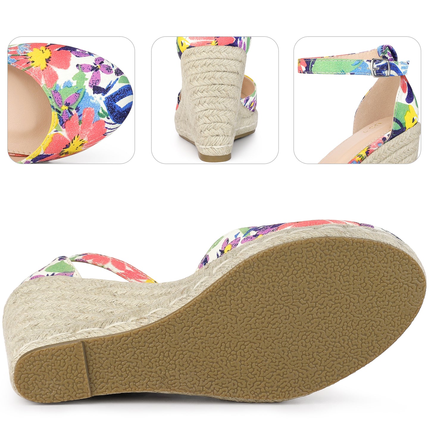 Women Platform Espadrilles Closed Toe Print Wedge Heel Sandals Wedges