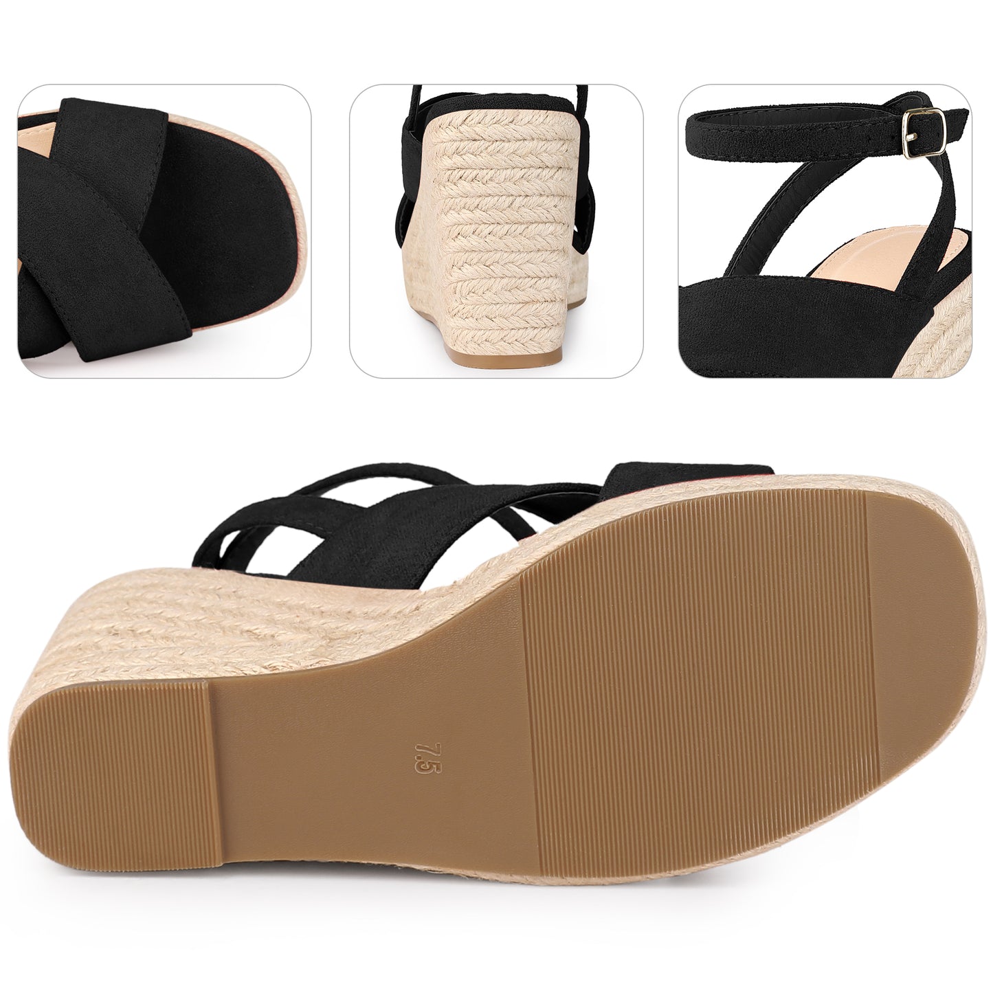 Women Platform Slingback Cross Straps Espadrilles Wedge Sandals