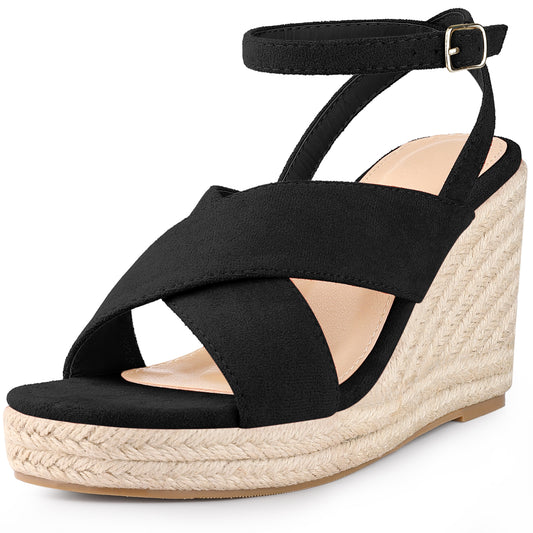 Women Platform Slingback Cross Straps Espadrilles Wedge Sandals