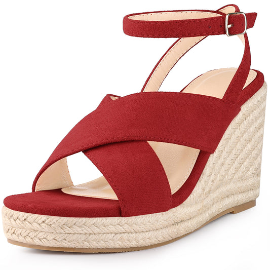 Women Platform Slingback Cross Straps Espadrilles Wedge Sandals
