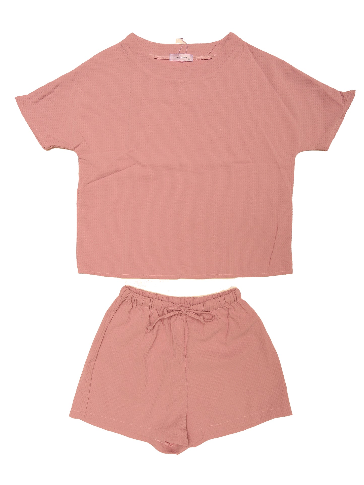 cheibear Lounge Sets Short Sleeve with Shorts Pullover Jogger Outfit Casual Tracksuits Pink