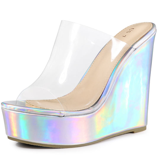 Women Platform Heel Sandals Clear Wedges