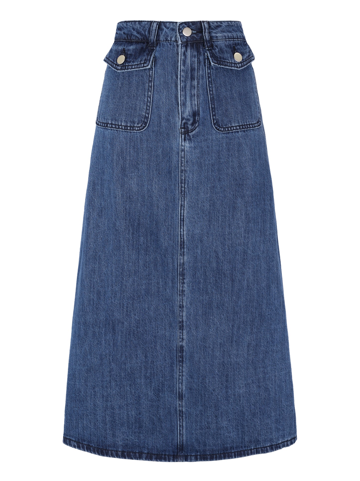 Falda vaquera larga de cintura alta con bolsillo y solapa para mujer