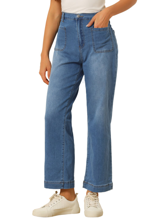Pantalones vaqueros de pierna ancha para mujer, de cintura alta, elásticos, rectos y holgados con botones.