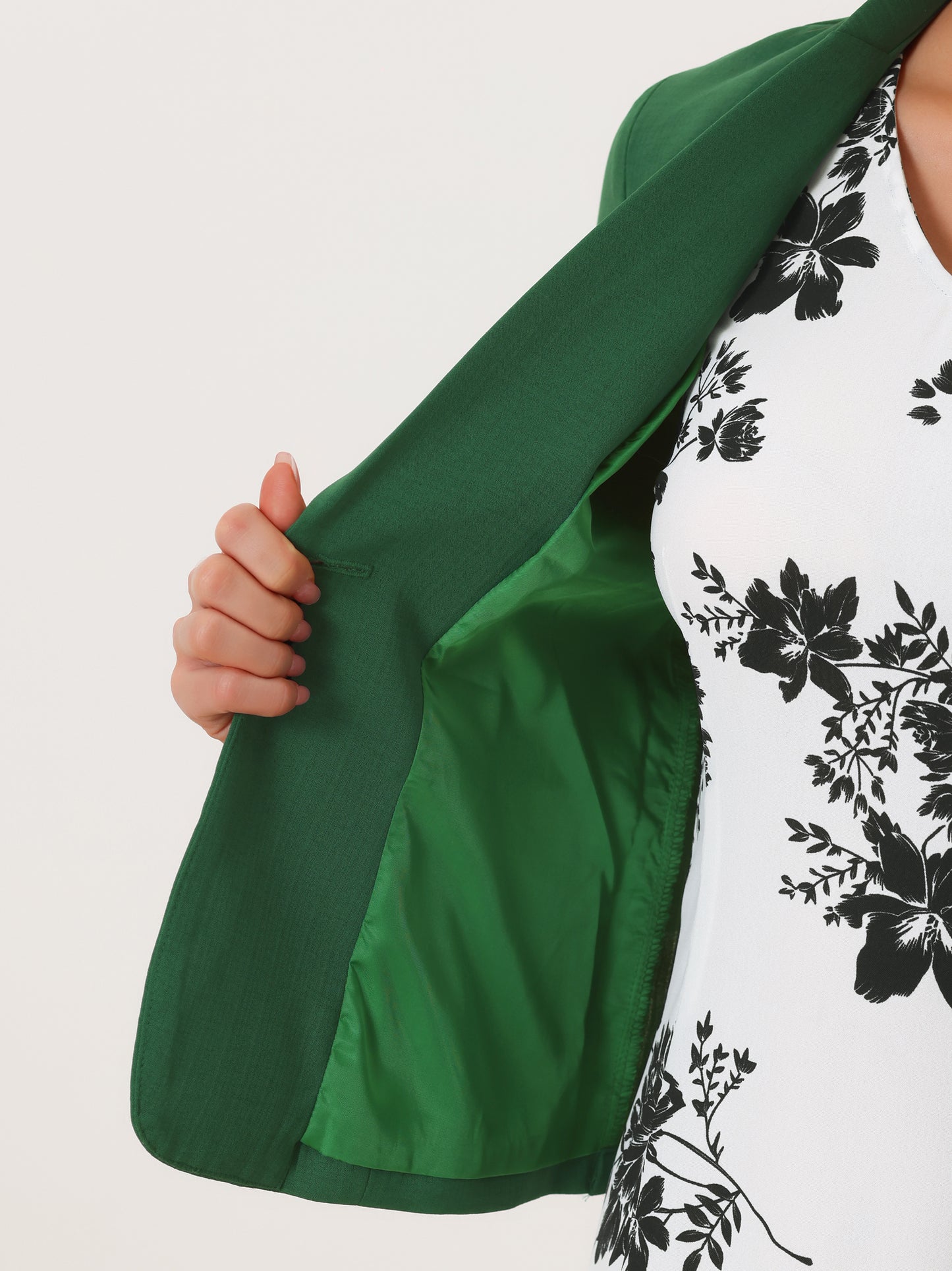 Women's Dress Suit Set Chiffon V Neck Floral Print Dress Contrast Panel Work Blazer