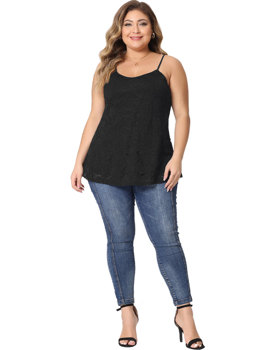 Women Plus Size Camisole Adjustable Strap Elegant Lace Cami Tank Top