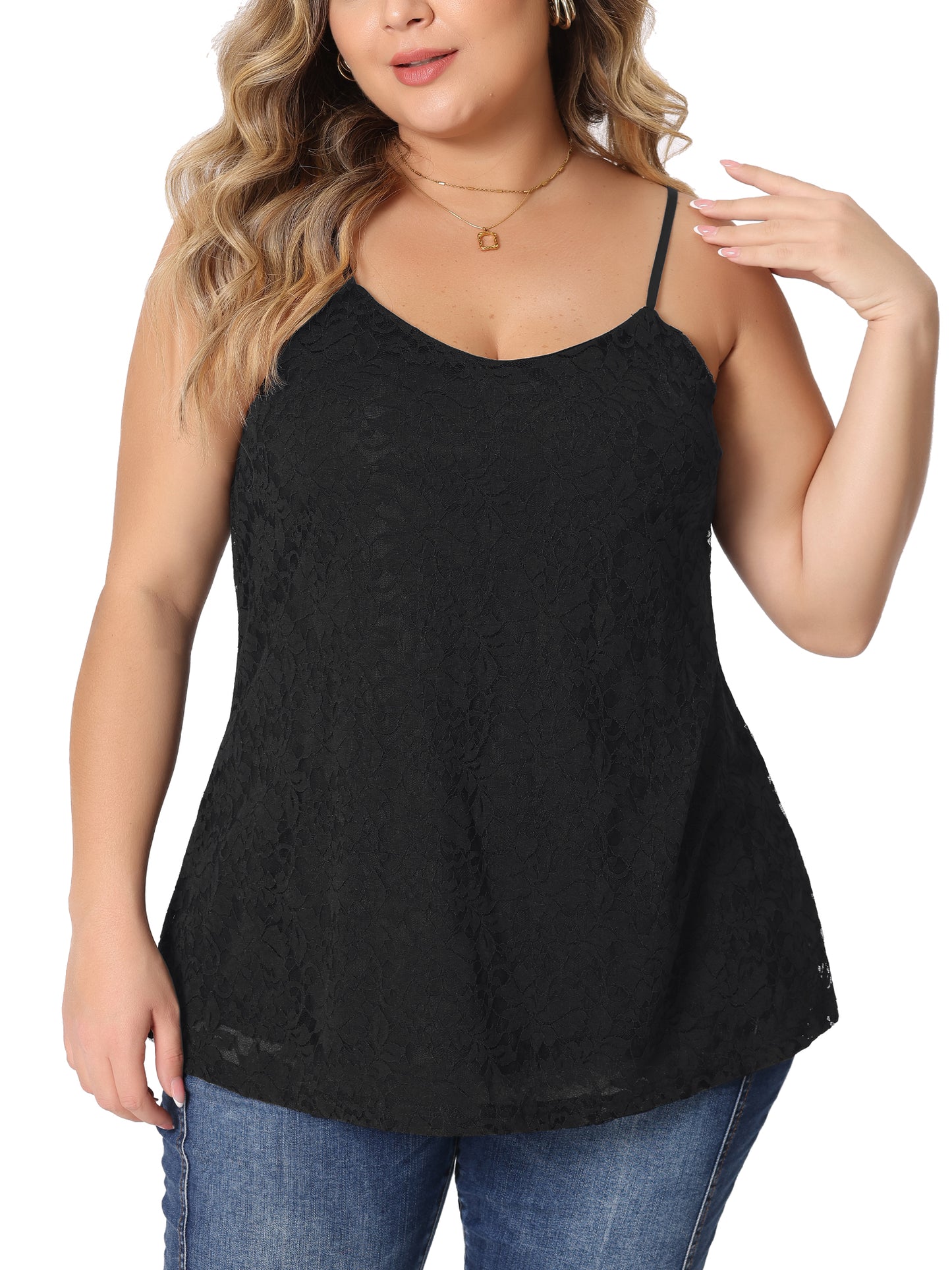 Women Plus Size Camisole Adjustable Strap Elegant Lace Cami Tank Top
