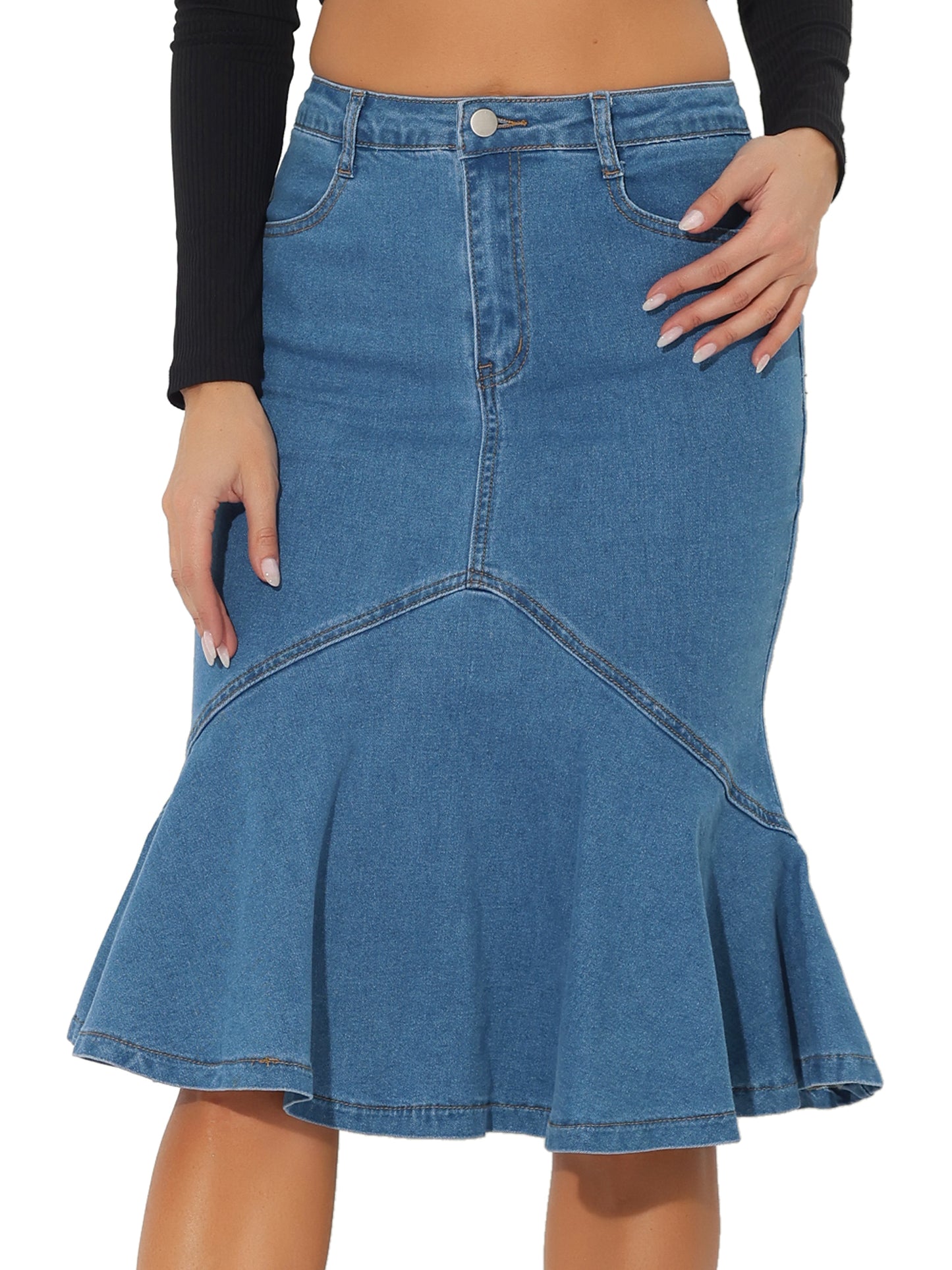 Women's Denim Jean Skirt High Waist Bodycon Ruffles Fishtail Skirt