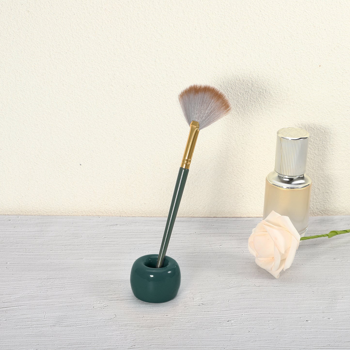 Round Mini Ceramic Toothbrush Holder for Bathroom, 1.65"x1.18" Dark Green