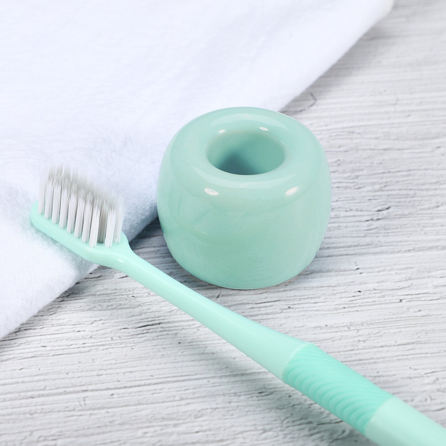 Round Mini Ceramic Toothbrush Holder for Bathroom, 1.65"x1.18" Green