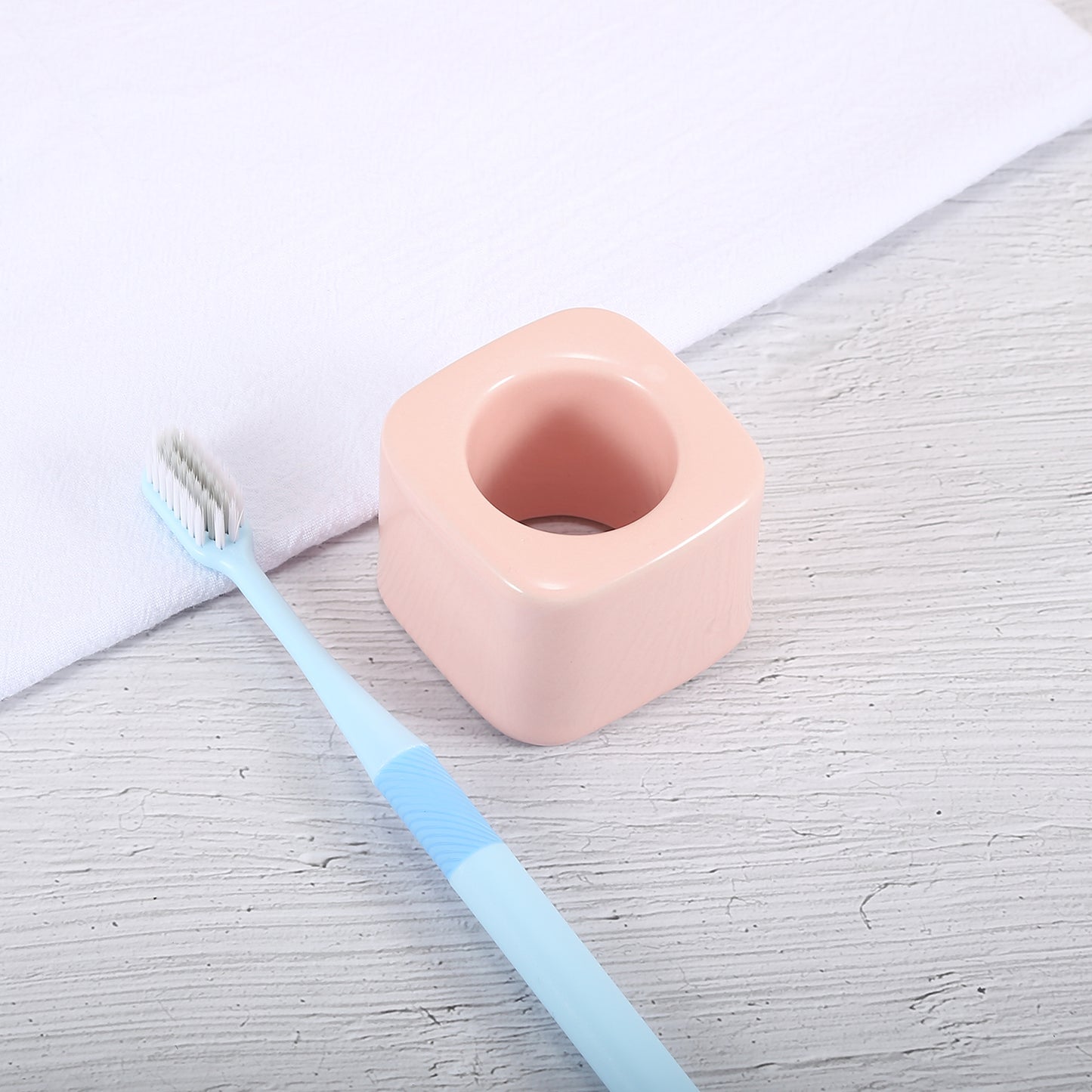 Square Mini Ceramic Toothbrush Holder for Bathroom, 2.20"x2.20"x1.73" Pink