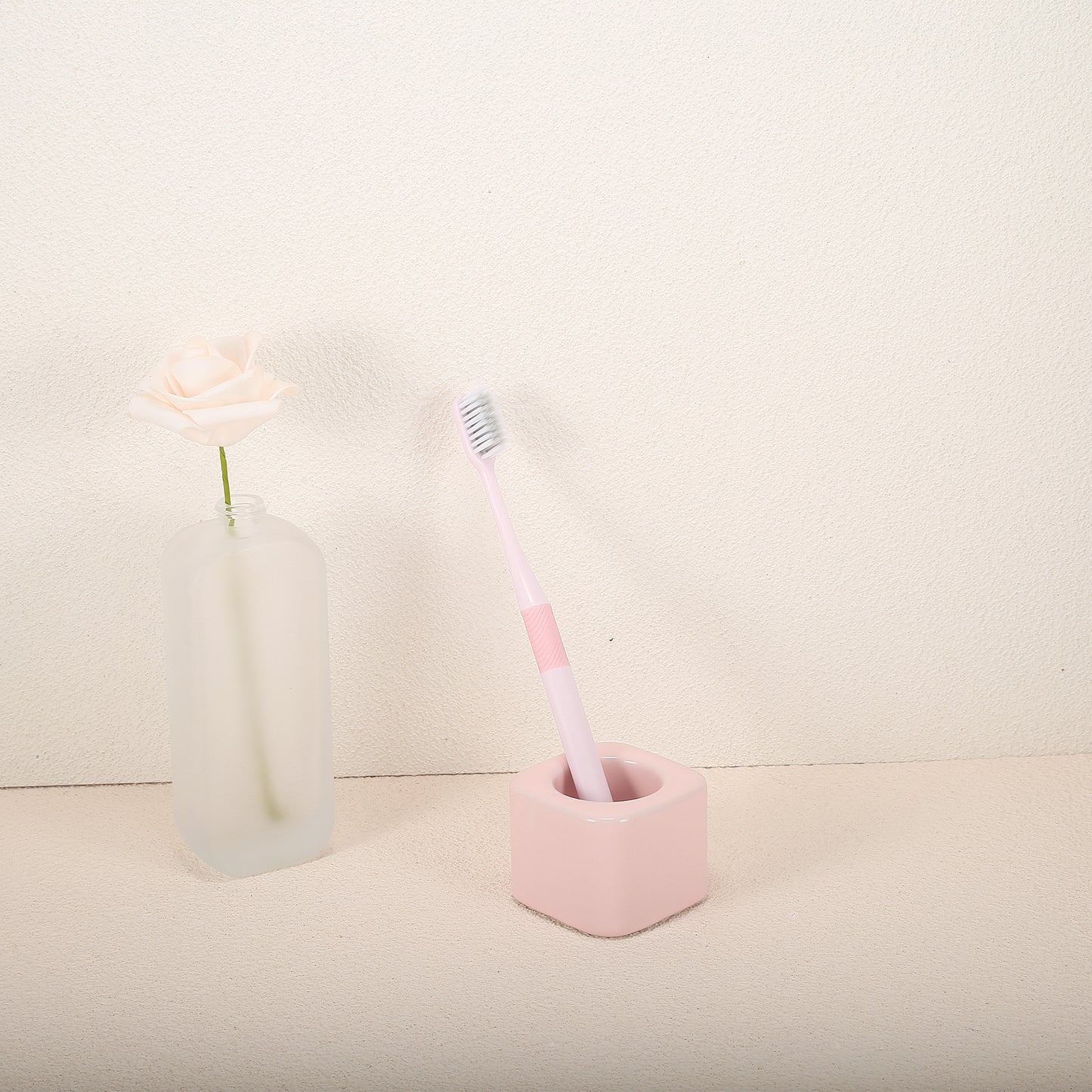 Square Mini Ceramic Toothbrush Holder for Bathroom, 2.20"x2.20"x1.73" Pink