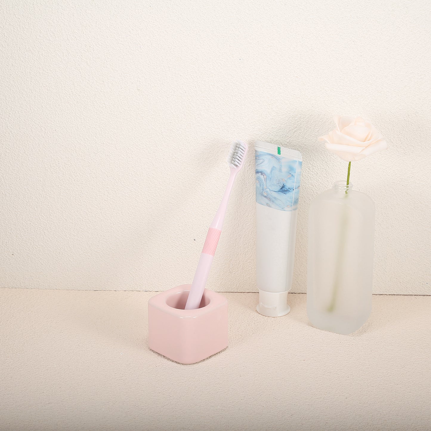 Square Mini Ceramic Toothbrush Holder for Bathroom, 2.20"x2.20"x1.73" Pink