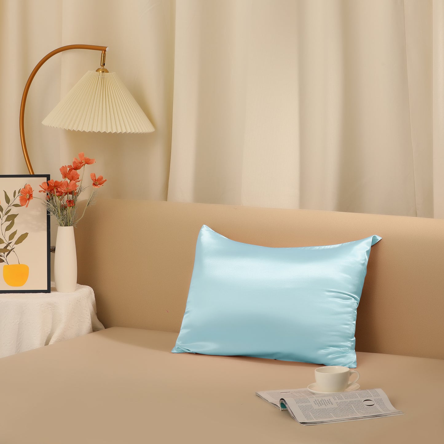 Satin Pillowcase with 1 Pcs for Hair and Skin with Hidden Zipper, Breathable Pillow Case Sleep Mask