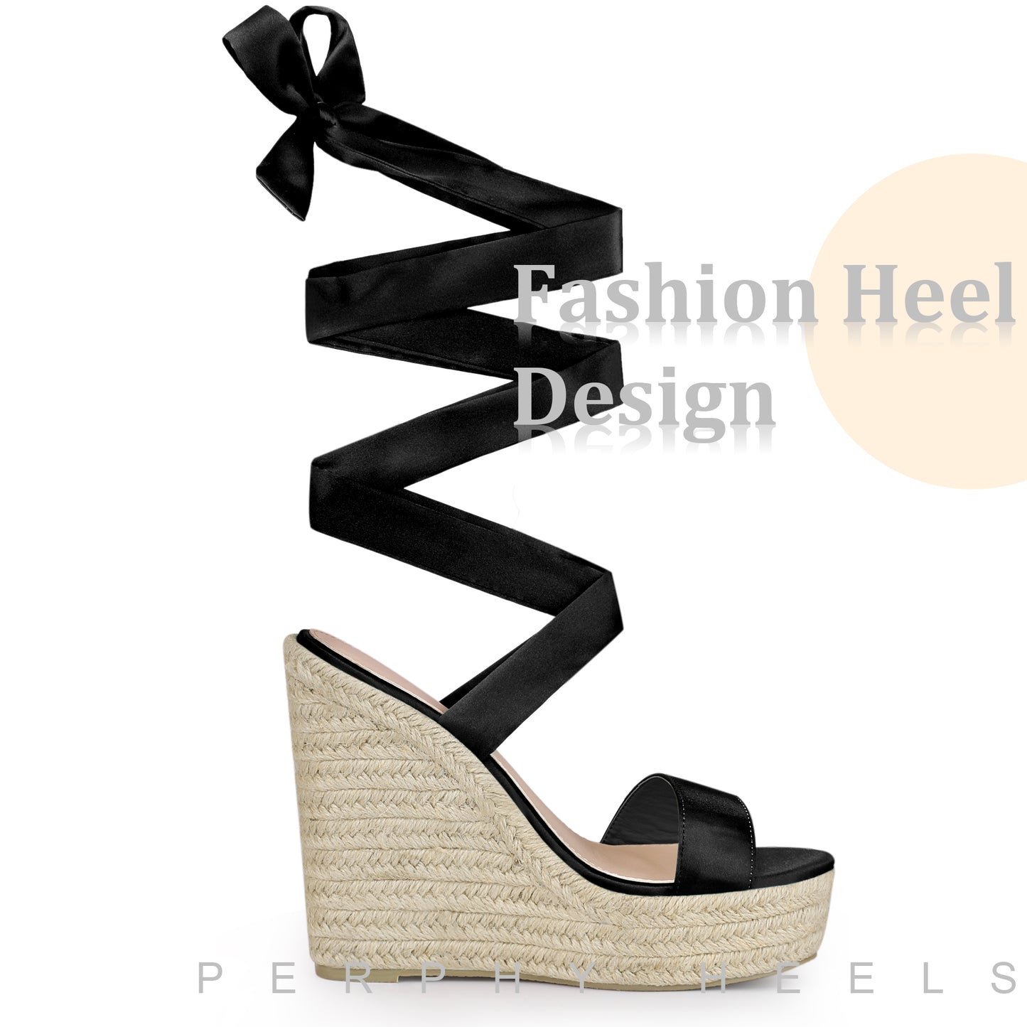 Women Platform Bow Ankle Tie Espadrilles Satin Lace Up Wedge Sandals