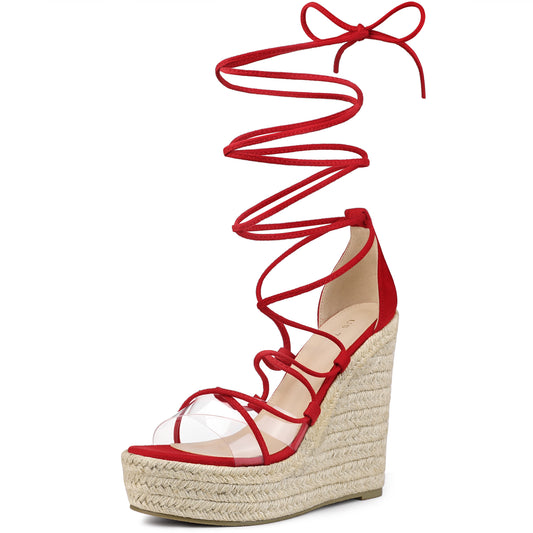 Women's Platform Espadrilles Clear Strap Lace Up Wedges Sandals