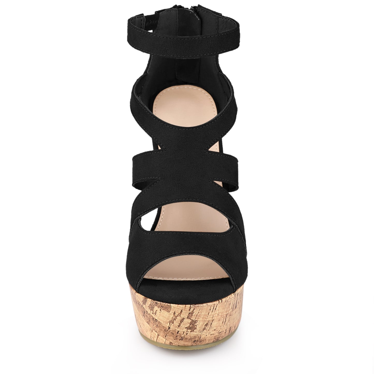 Women's Platform Peep Toe Cutout Caged Cork Wedge Heel Sandals