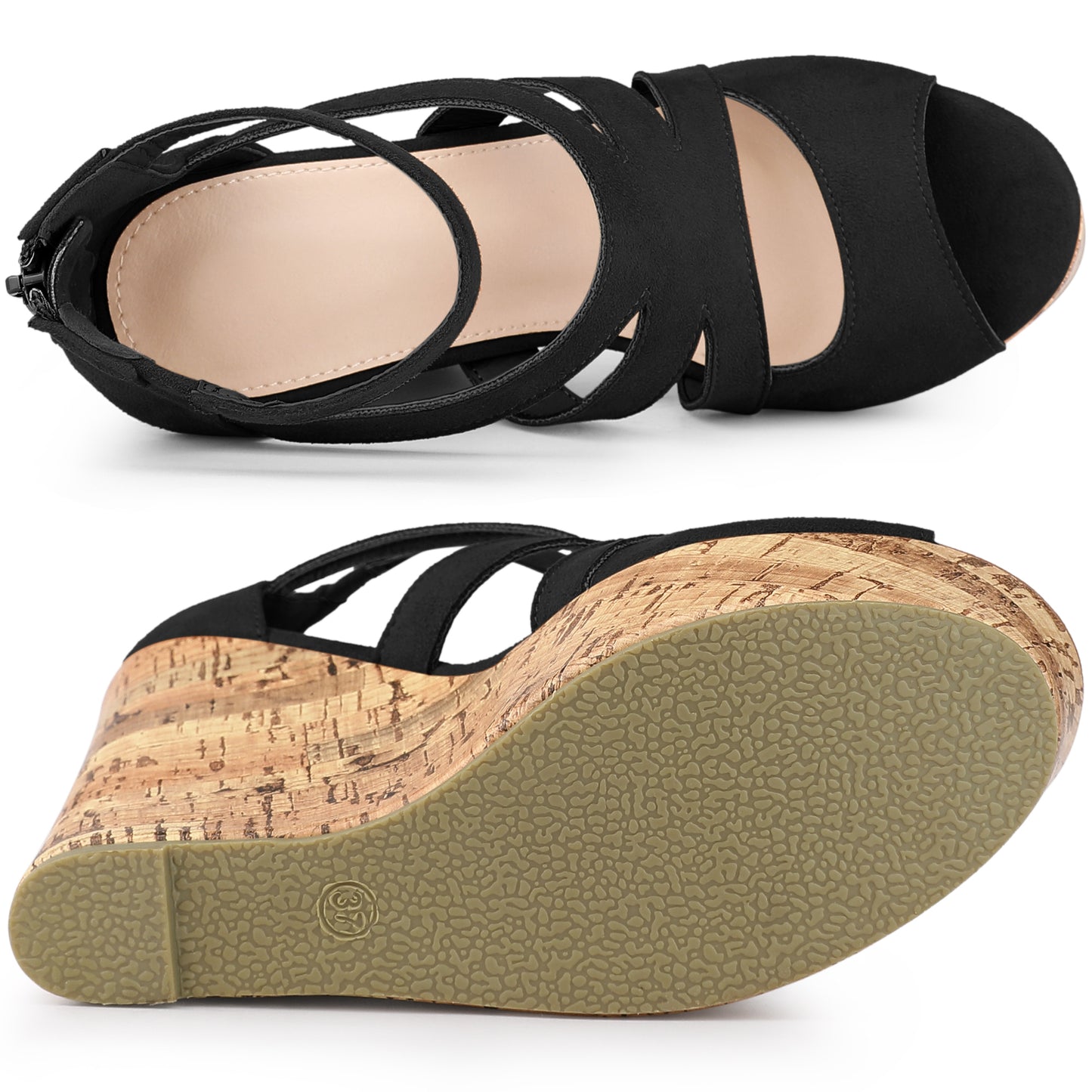 Women's Platform Peep Toe Cutout Caged Cork Wedge Heel Sandals