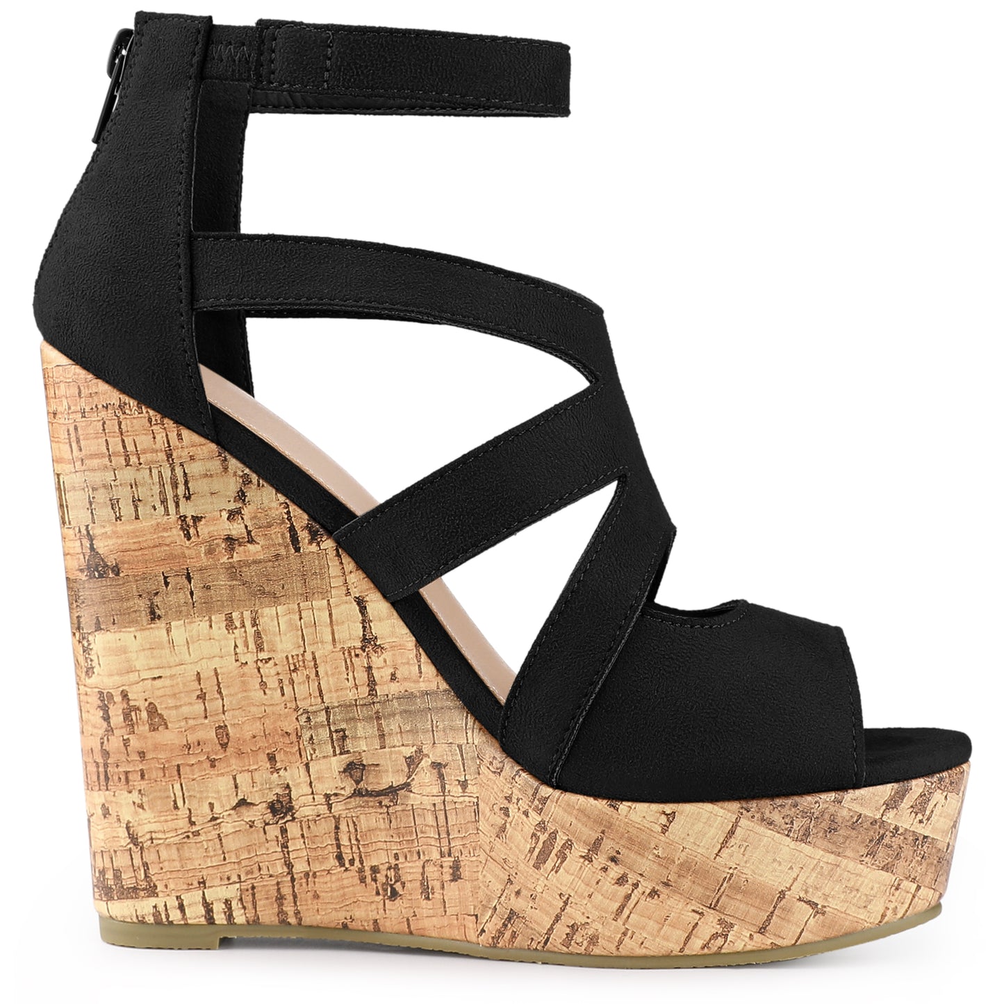 Women's Platform Peep Toe Cutout Caged Cork Wedge Heel Sandals