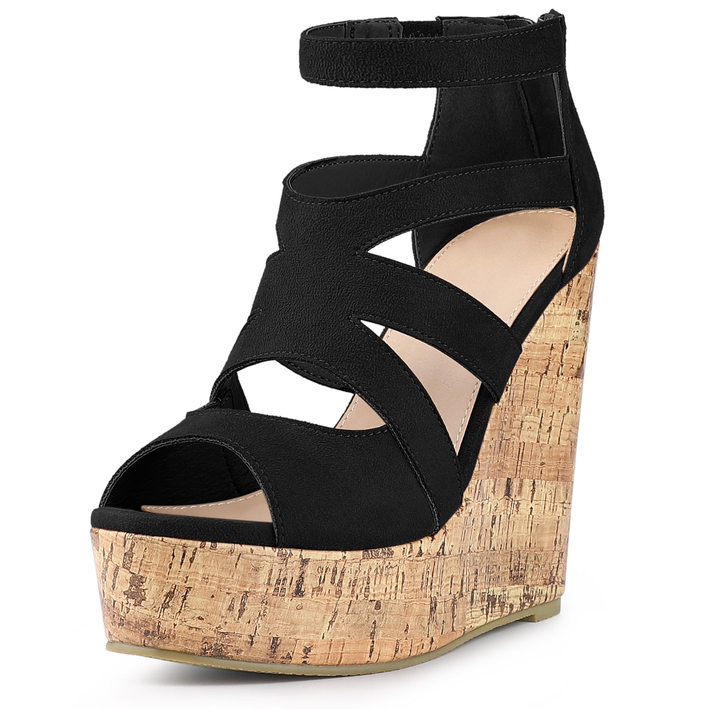Women's Platform Peep Toe Cutout Caged Cork Wedge Heel Sandals