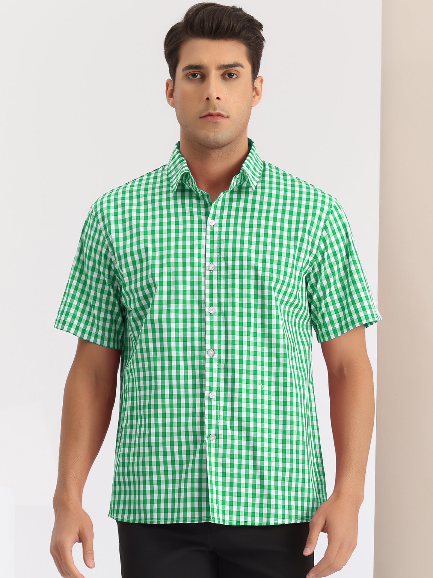 [PACK SALES] Men's 2 Pieces Short Sleeves Formal Plaid Checks Dress Shirts