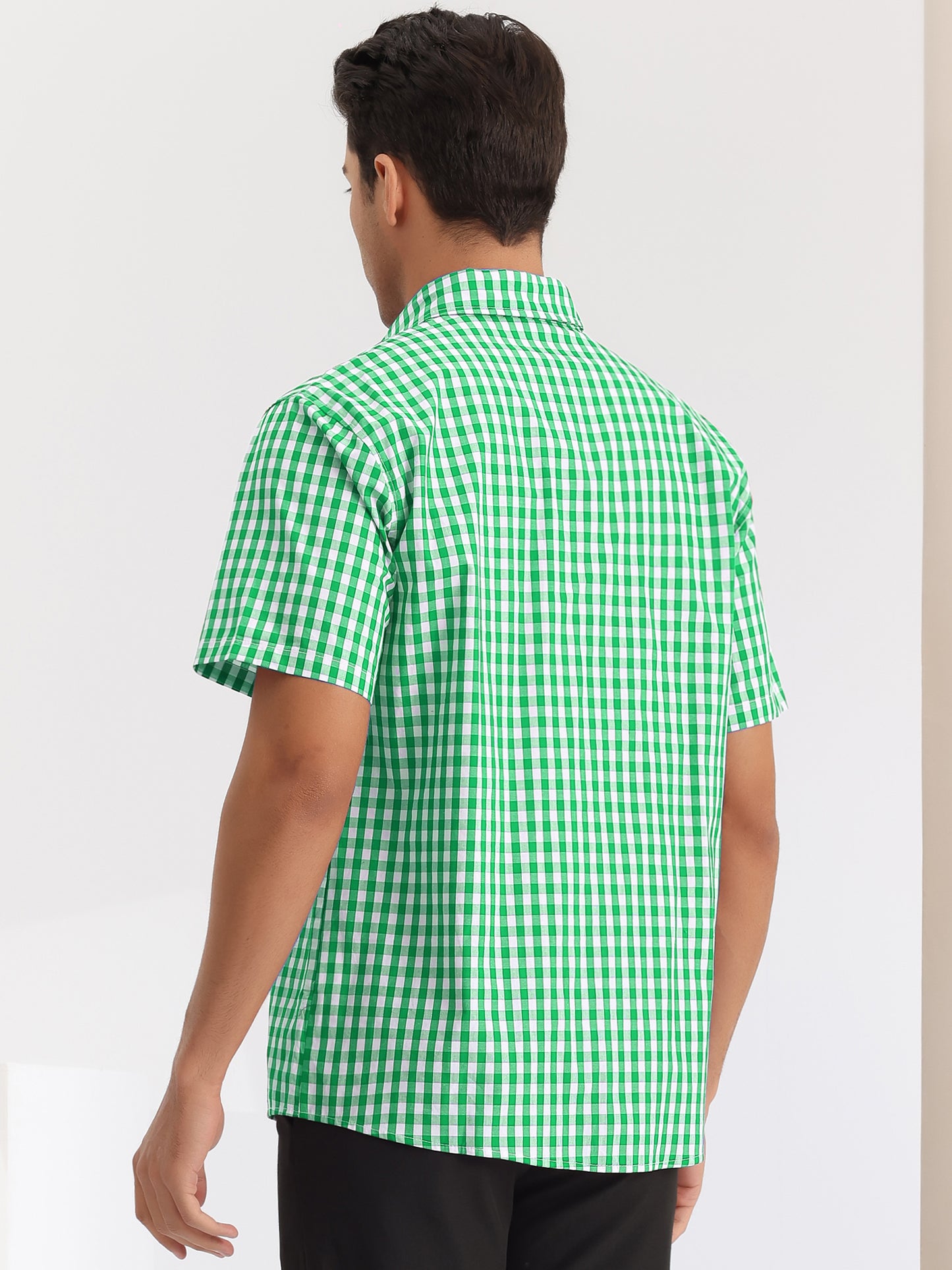 [PACK SALES] Men's 2 Pieces Short Sleeves Formal Plaid Checks Dress Shirts