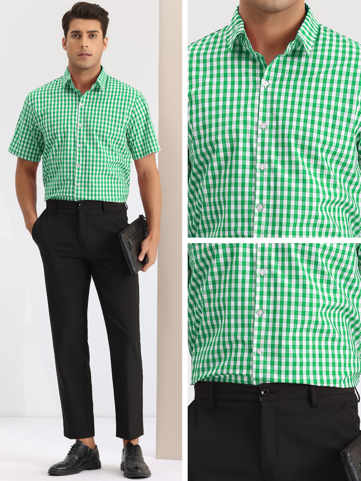 [PACK SALES] Men's 2 Pieces Short Sleeves Formal Plaid Checks Dress Shirts