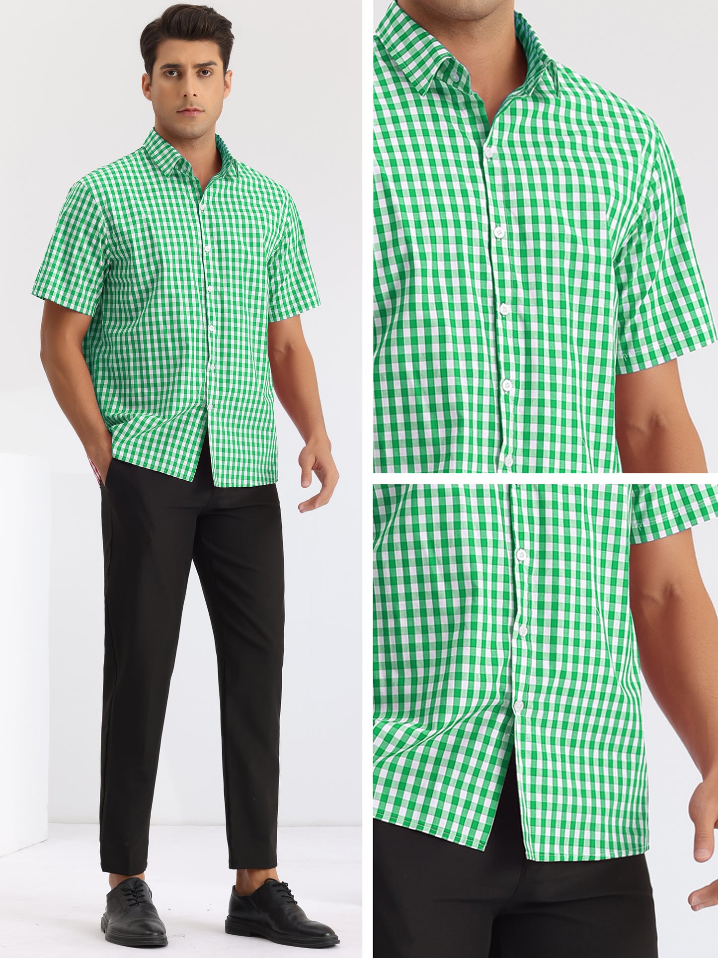 [PACK SALES] Men's 2 Pieces Short Sleeves Formal Plaid Checks Dress Shirts