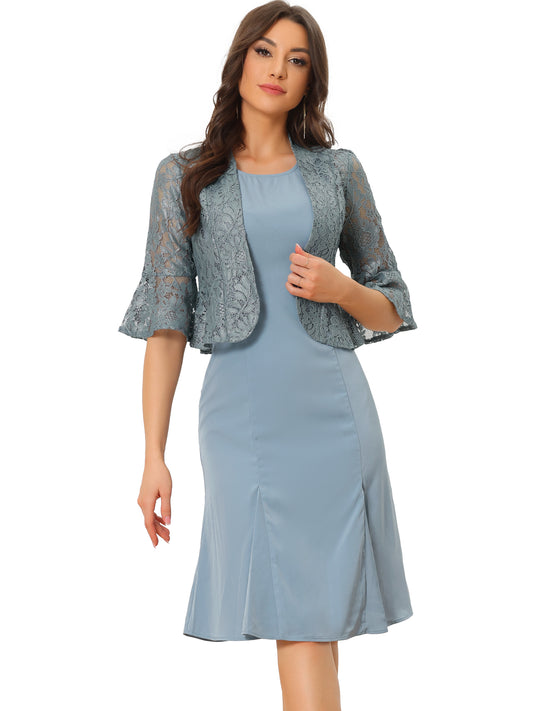 Women's 2 Pieces Evening Dress Set Mother of The Bride Dresses Half Sleeve Lace Jacket