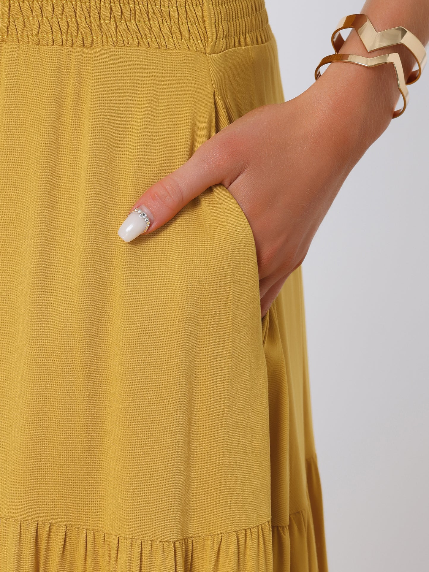 Falda larga de verano para mujer, informal, con cintura elástica, holgada, con capas, estilo bohemio, para playa