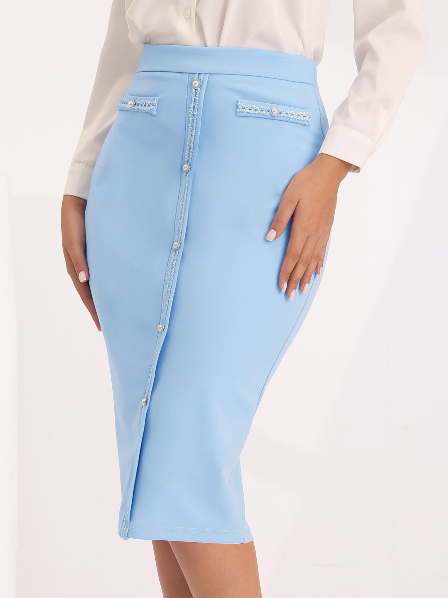 Women's Bodycon Pencil Skirt High Waist Stretchy Knee Length Office Work Skirts