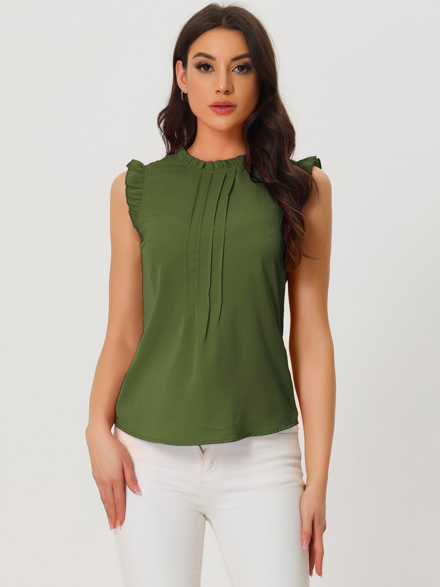 Women's Business Casual Sleeveless Ruffle Blouse Top
