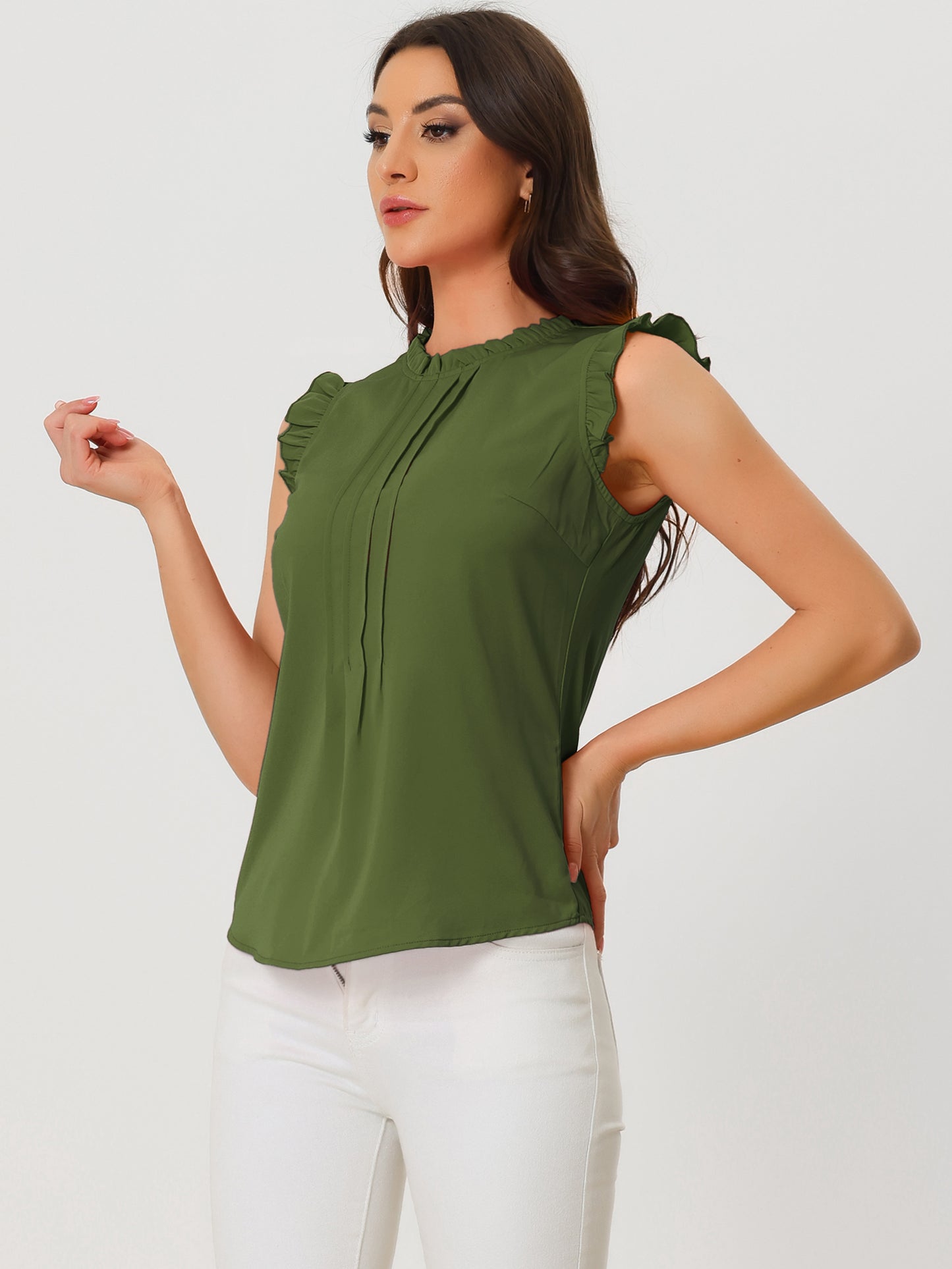 Women's Business Casual Sleeveless Ruffle Blouse Top