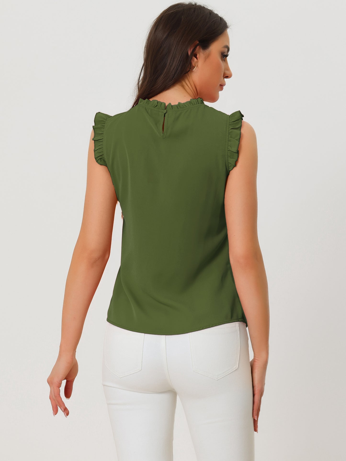 Women's Business Casual Sleeveless Ruffle Blouse Top