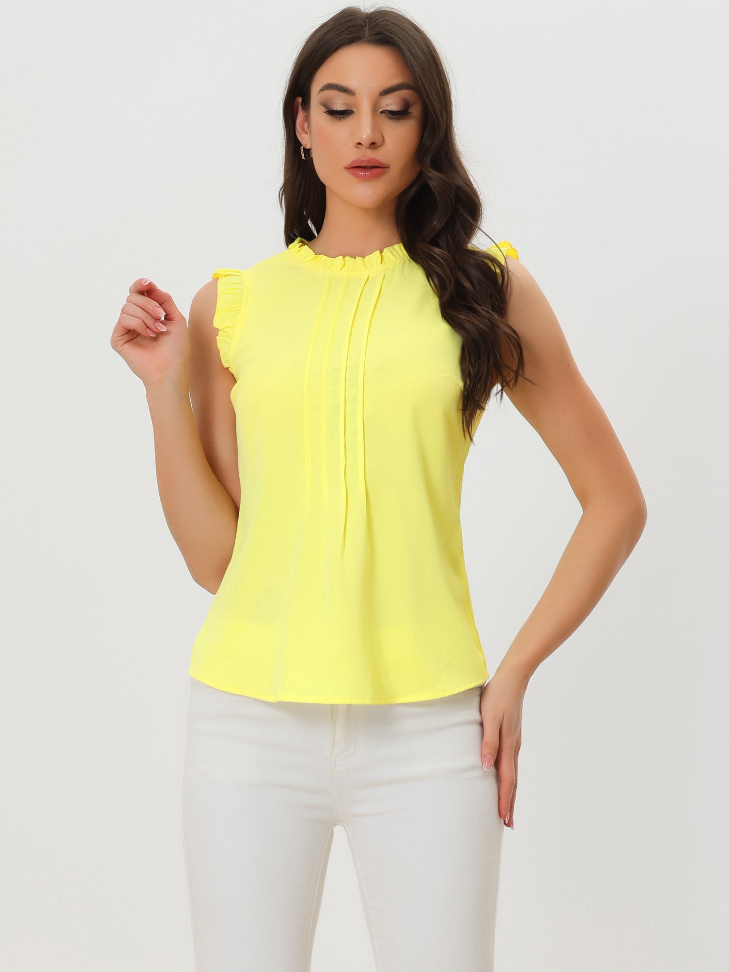 Women's Business Casual Sleeveless Ruffle Blouse Top