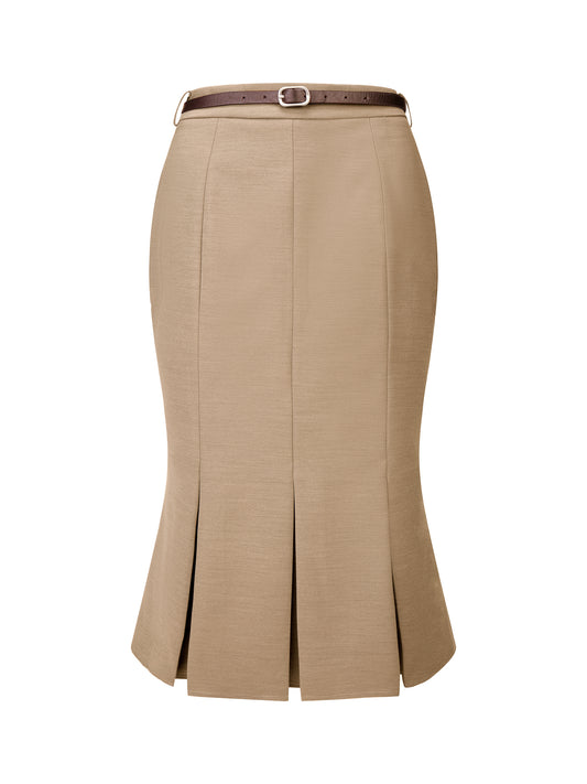 Women's Elegant Formal Skirt with Belt Knee Length Fishtail Pencil Skirt